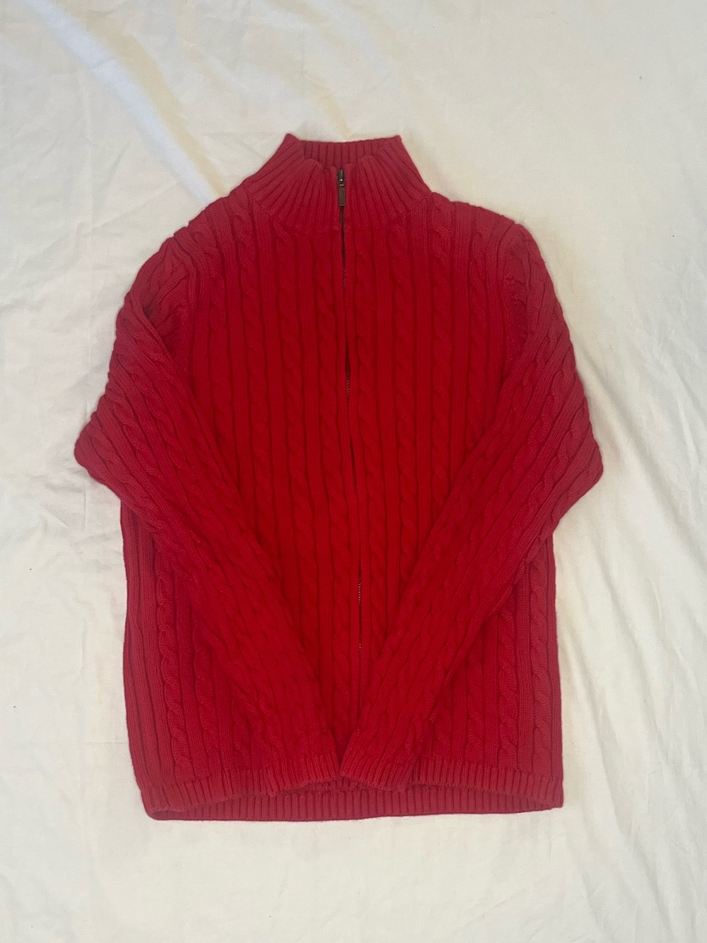 L.L. Bean Red Cable-Knit Half-Zip Sweater Size L